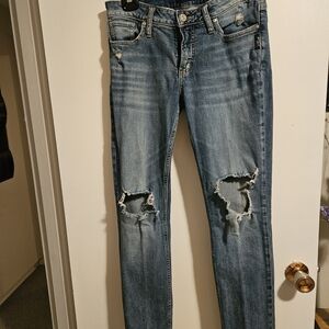 Silver Jeans Women's Skinny Distressed Medium Blue Ripped Knee Jeans